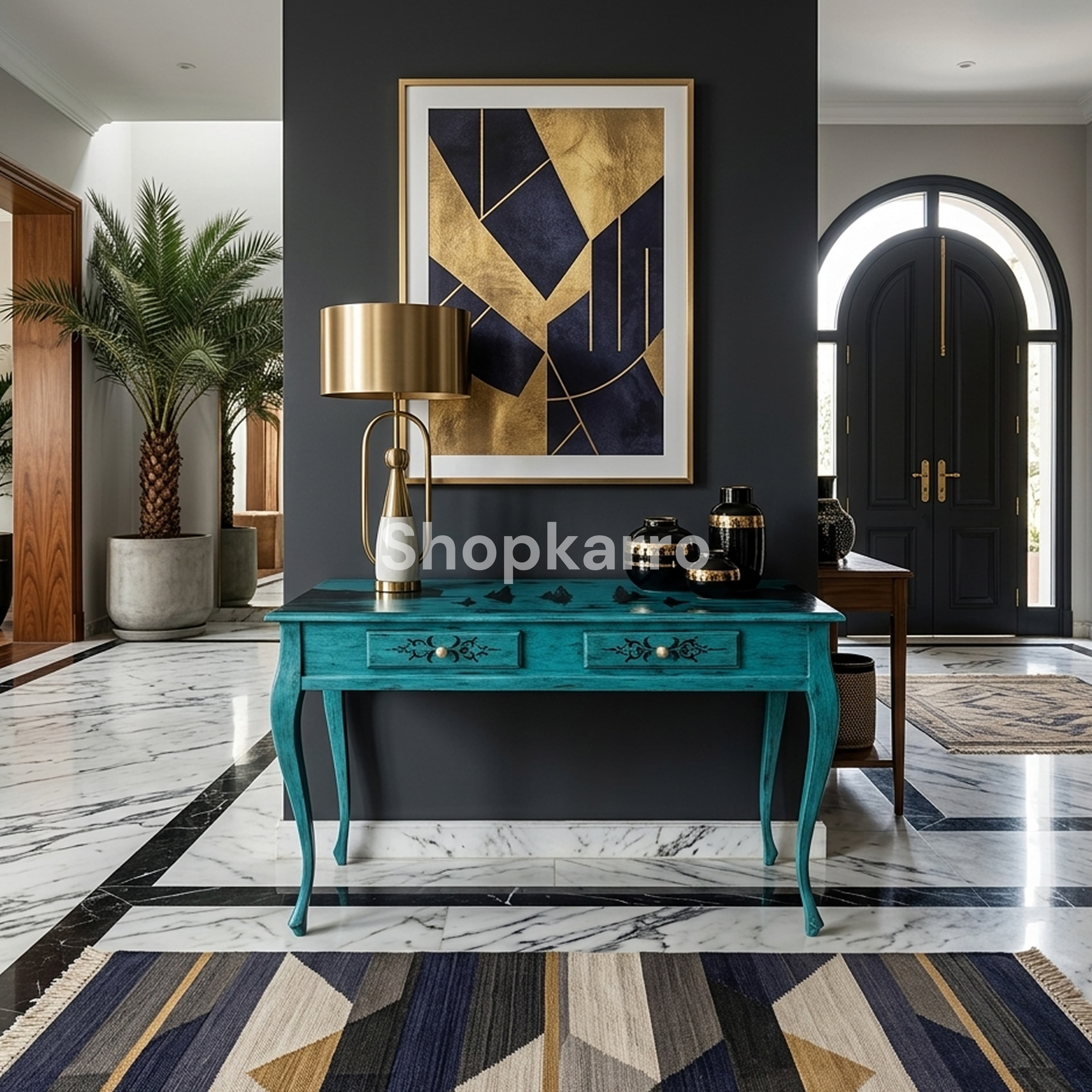 Nautical Azure Console teal hand-painted console table Pakistan