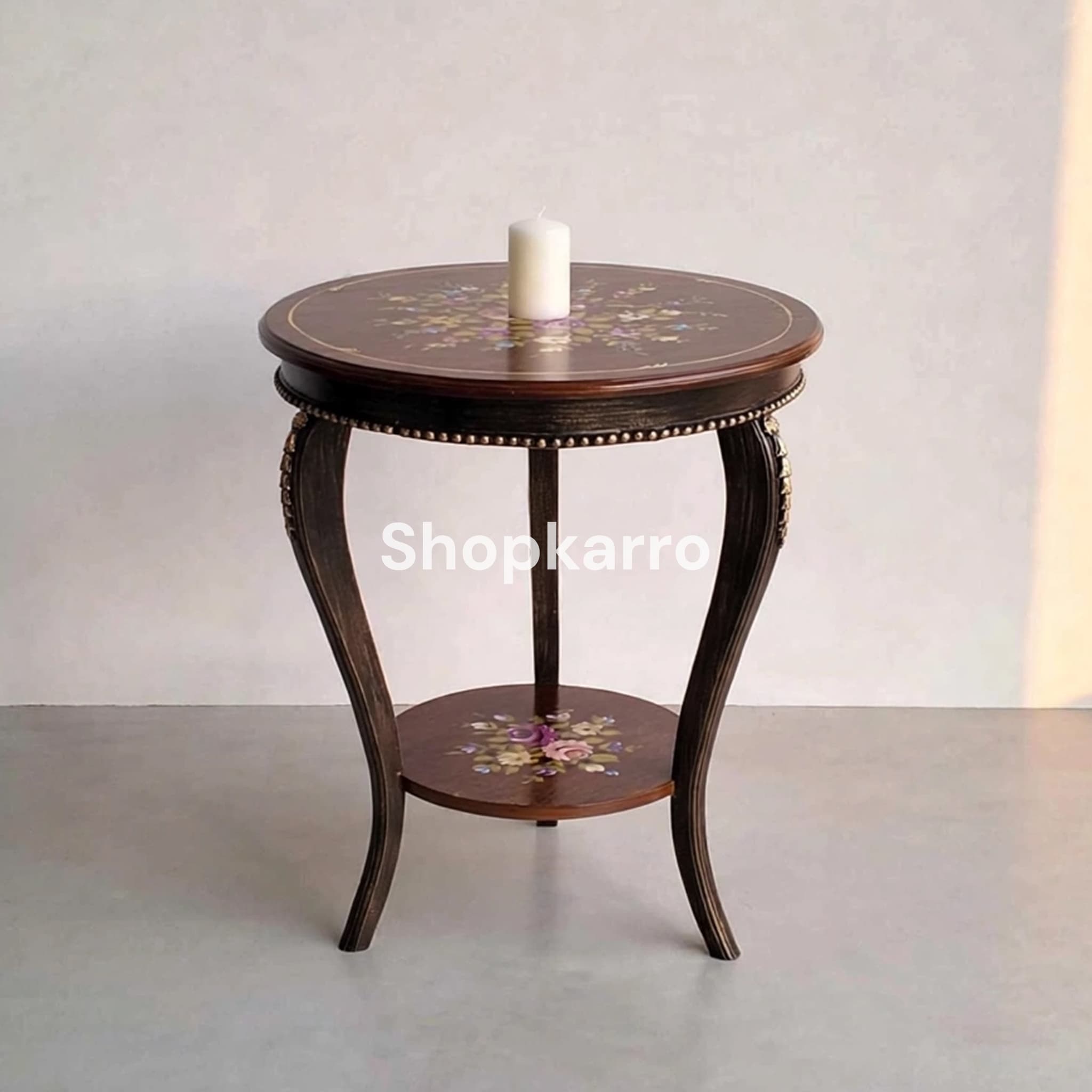 	Eden Vintage French End Table against clean white wall with minimal styling and soft shadow