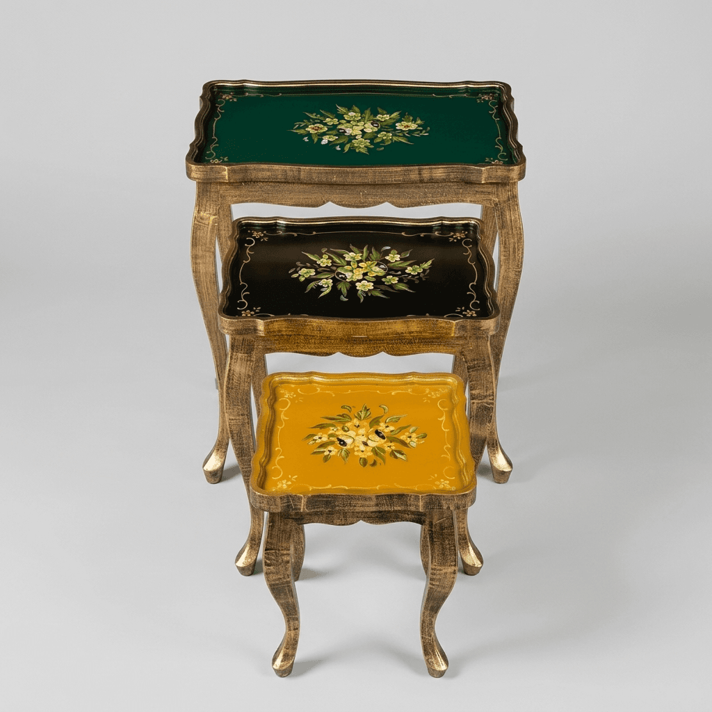 Gilded Petal Wooden Nesting Tables