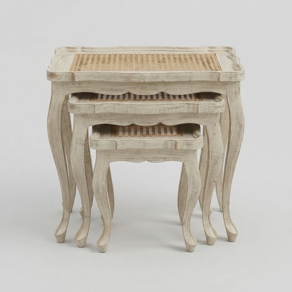 Nordic Cane Wooden Nesting Table