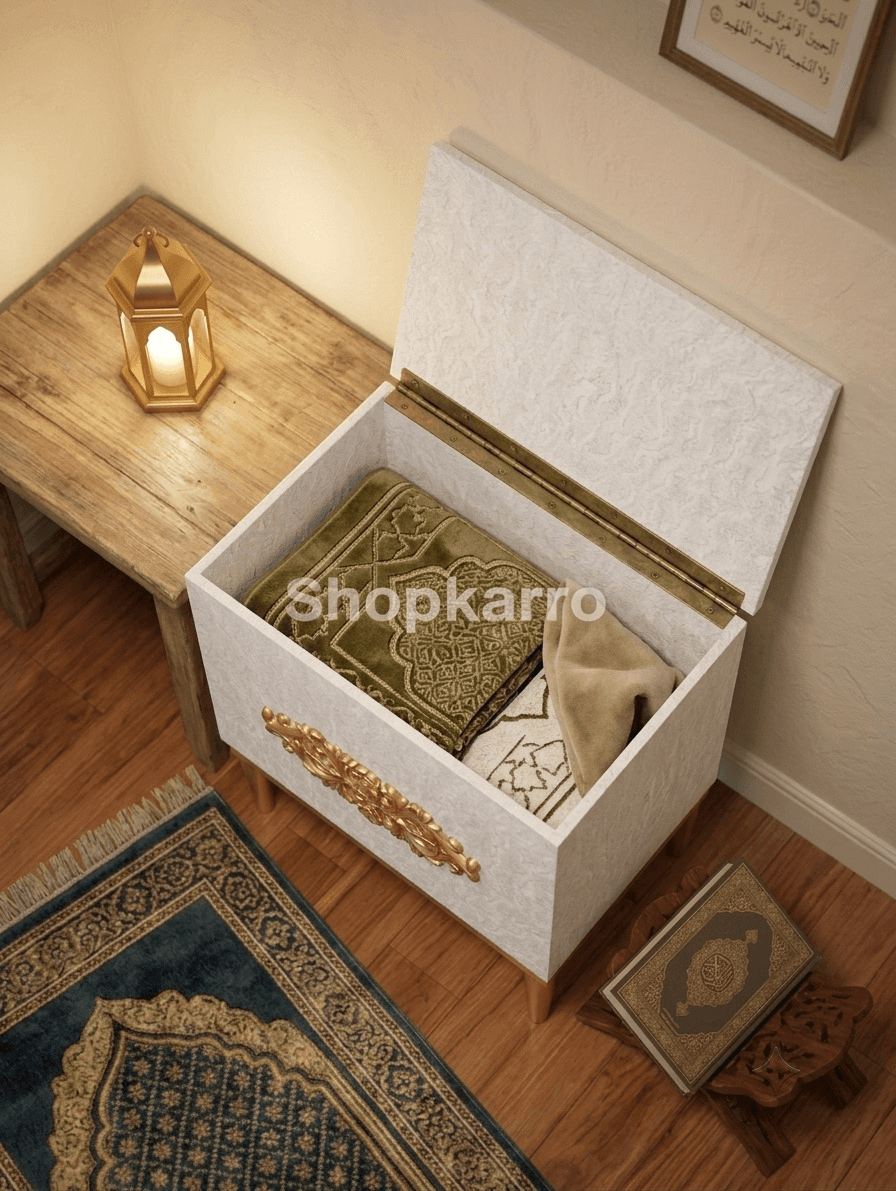Handcrafted ivory storage trunk with carved gold floral detail