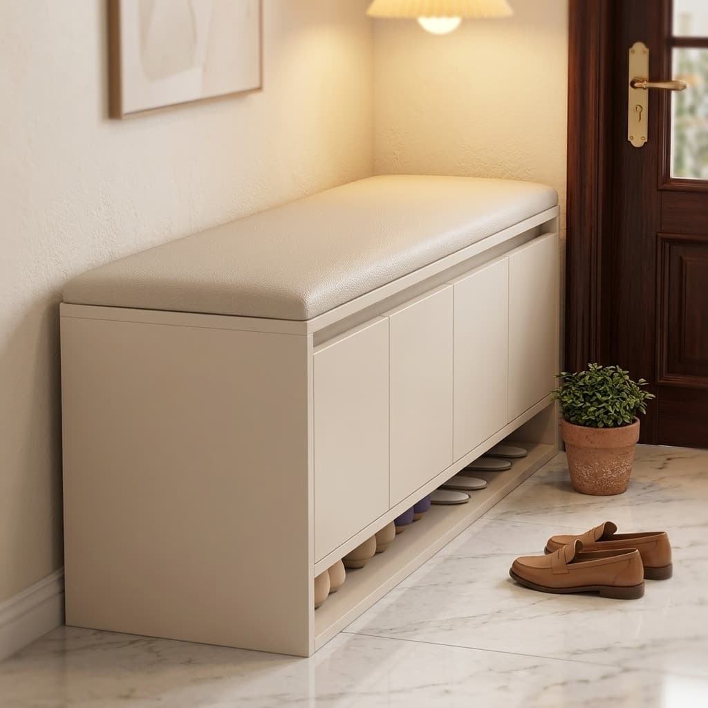 Nexa Blanche Shoe Rack with open doors showing adjustable shelves and organized shoes