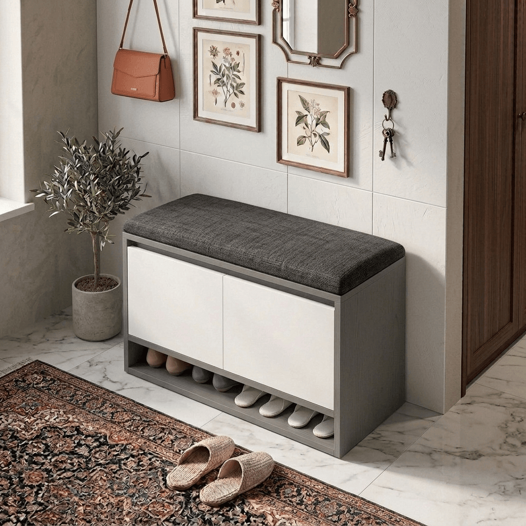 Veno Blanche Shoe Rack compact design in modern entryway