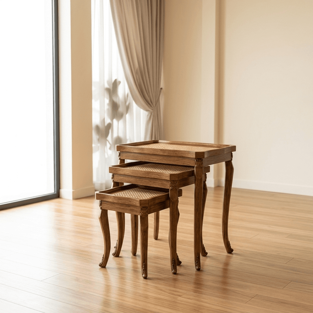 Victorian Cane Wooden Nesting Table image 2
