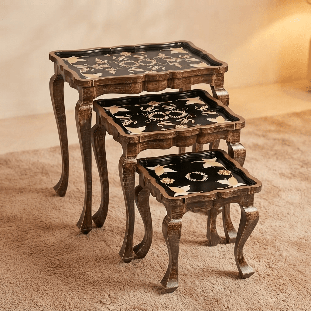 Vintage Gold Wooden Nesting Tables