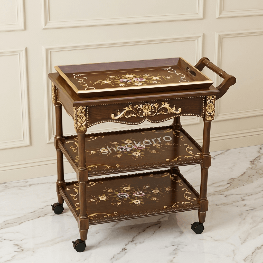 Victorian Elegance Wooden Tea Trolley – Removable Tray