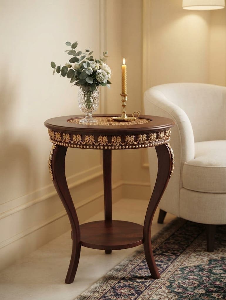 Premium mahogany end table with two-tier design in traditional Victorian style"