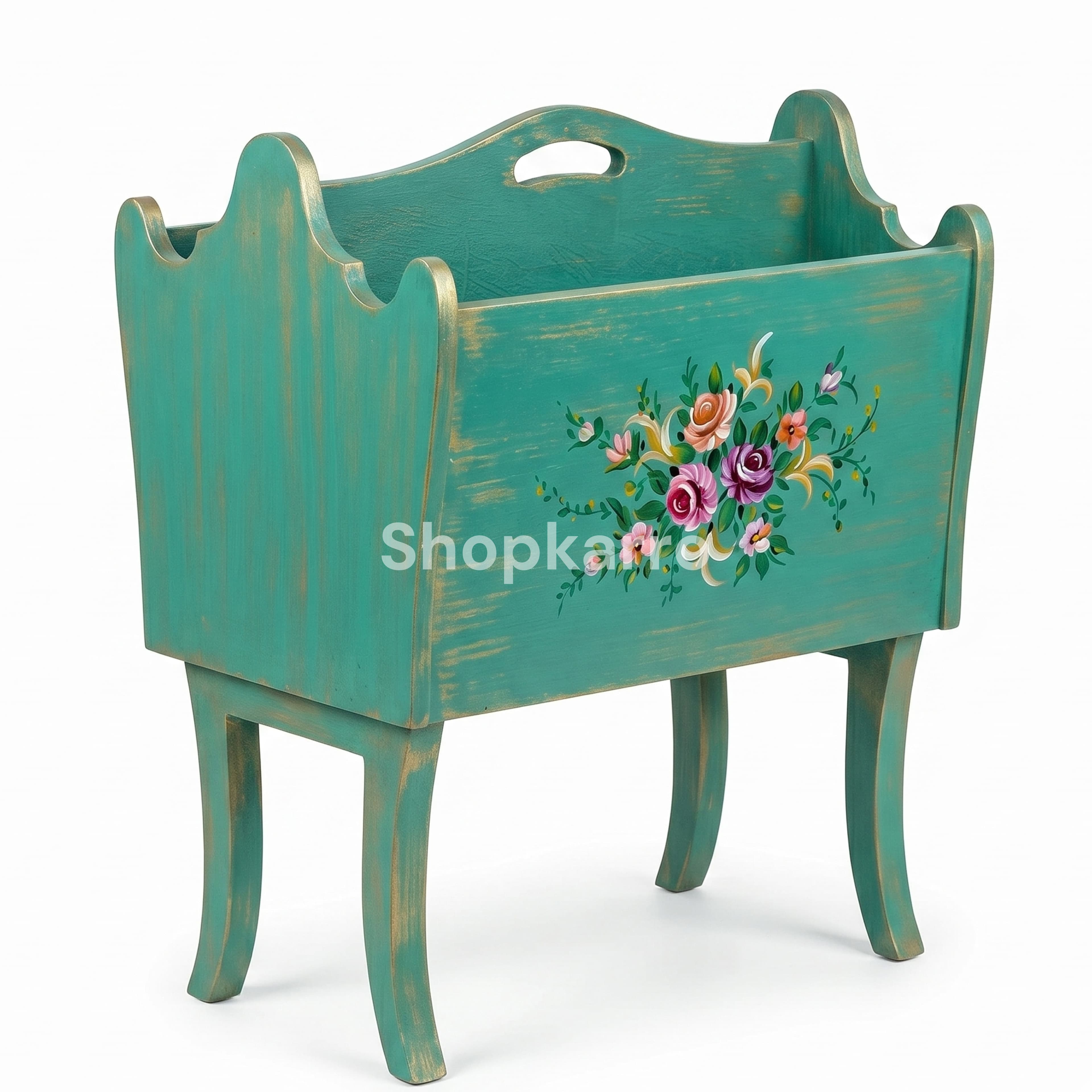 Handcrafted wooden Quran and prayer mat storage box teal finish Shopkarro