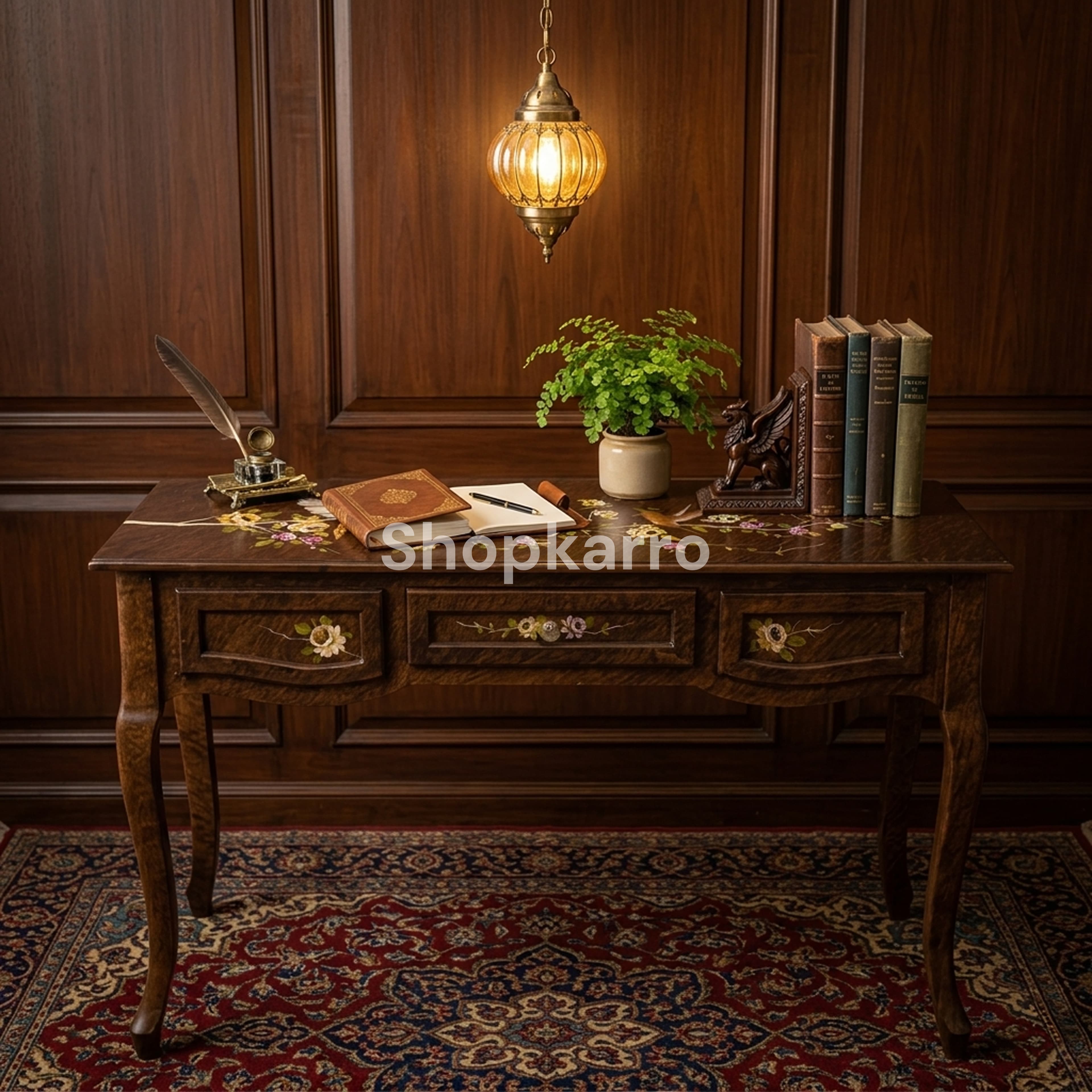 Nova Console drawer detail floral painting golden knobs Pakistan